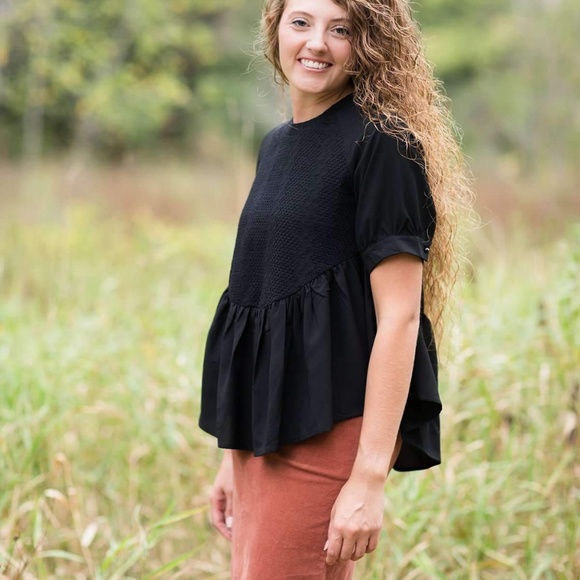 Black WOVEN PEPLUM TOP Blouse Shirt - Picture 4 of 7